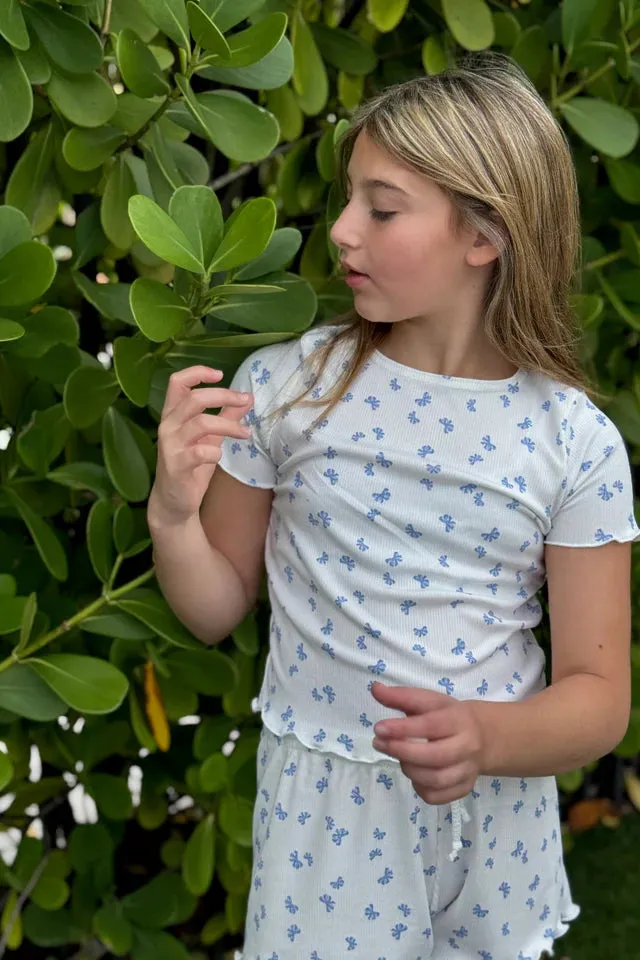 girls rib short sleeve bows tee