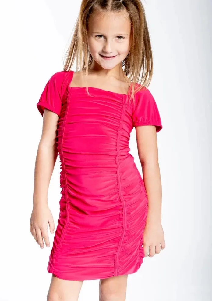girls short sleeve ruched dress