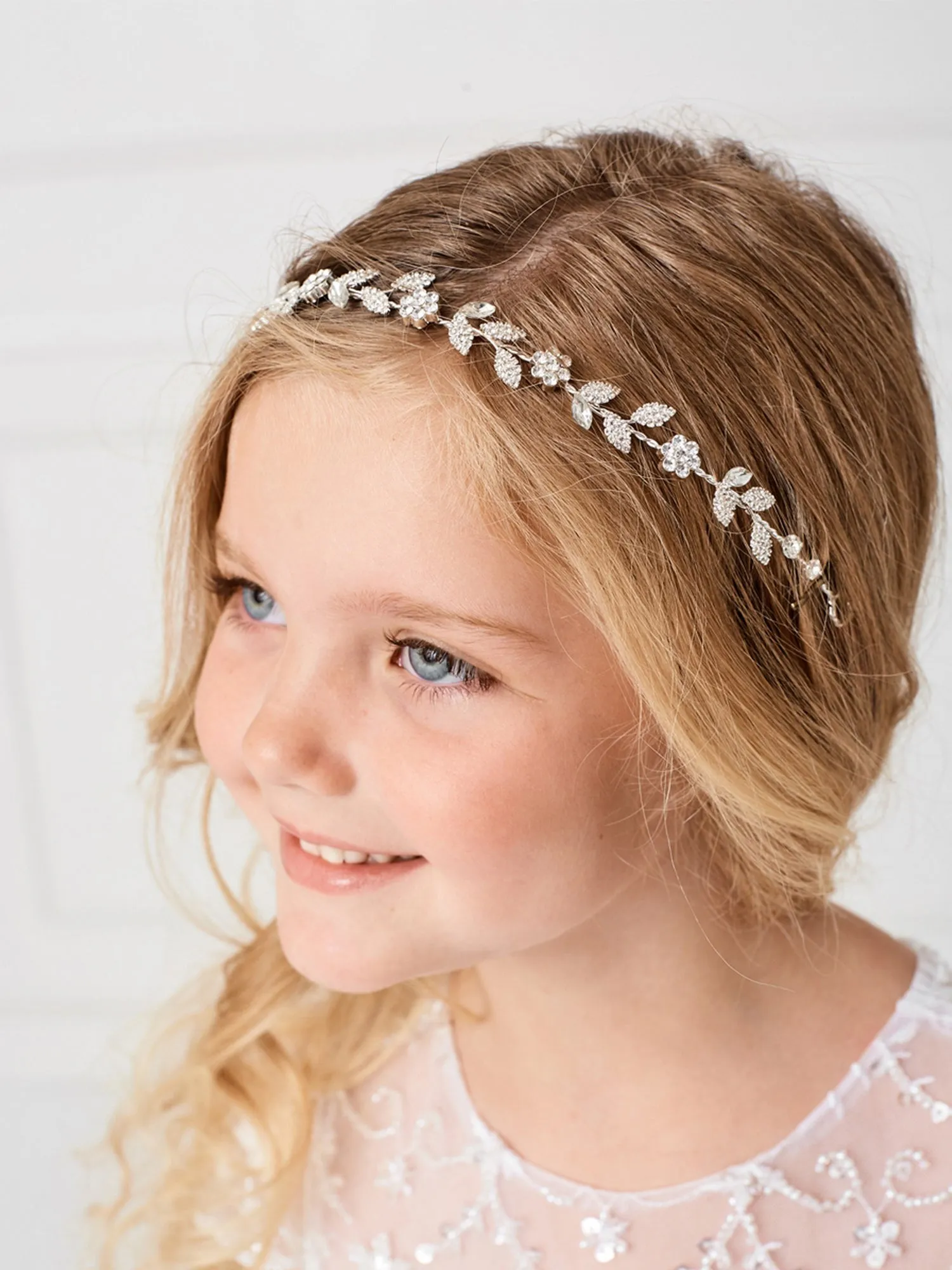 Girls White Sparkling Floral Headpiece