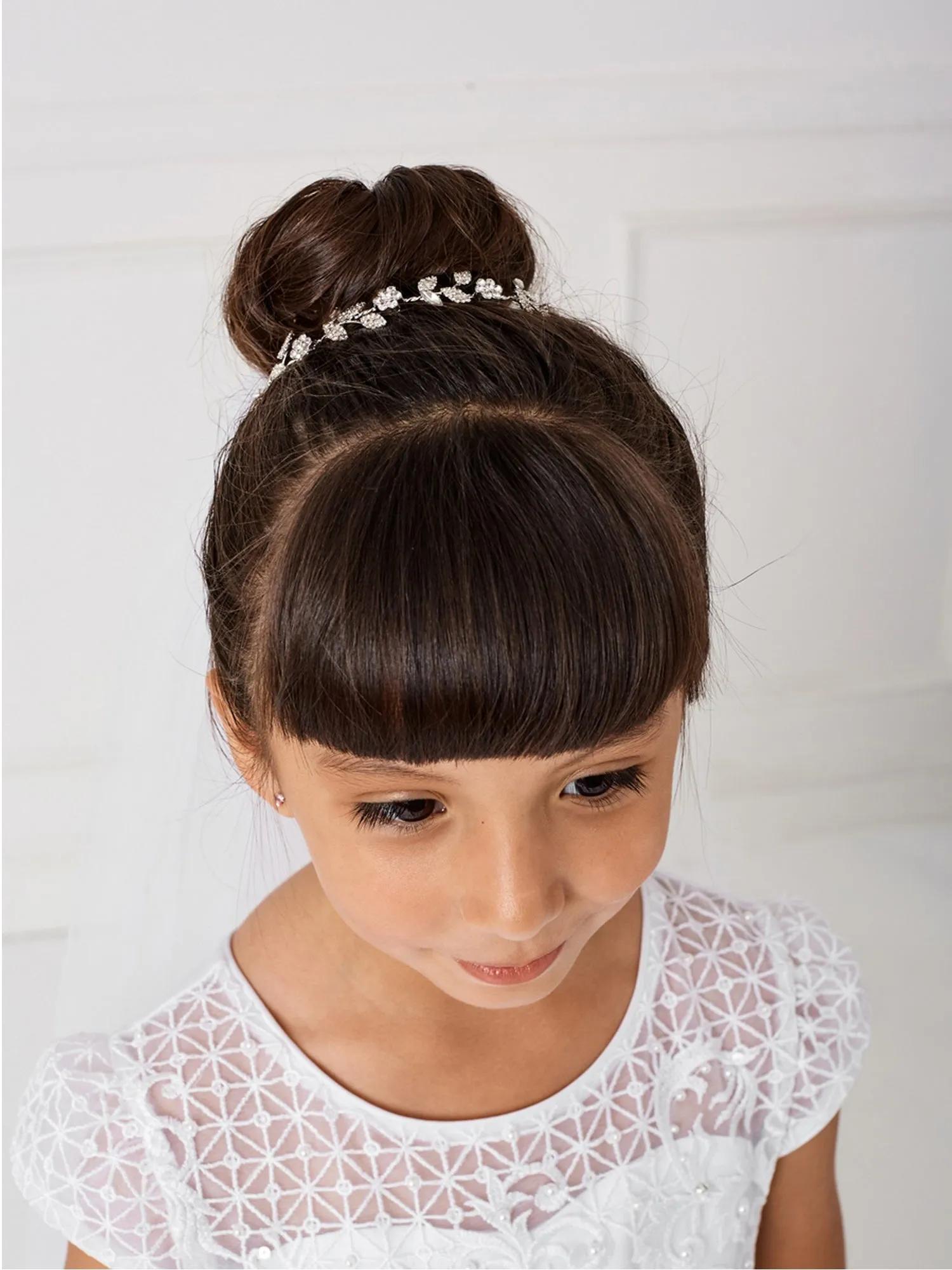 Girls White Sparkling Floral Headpiece