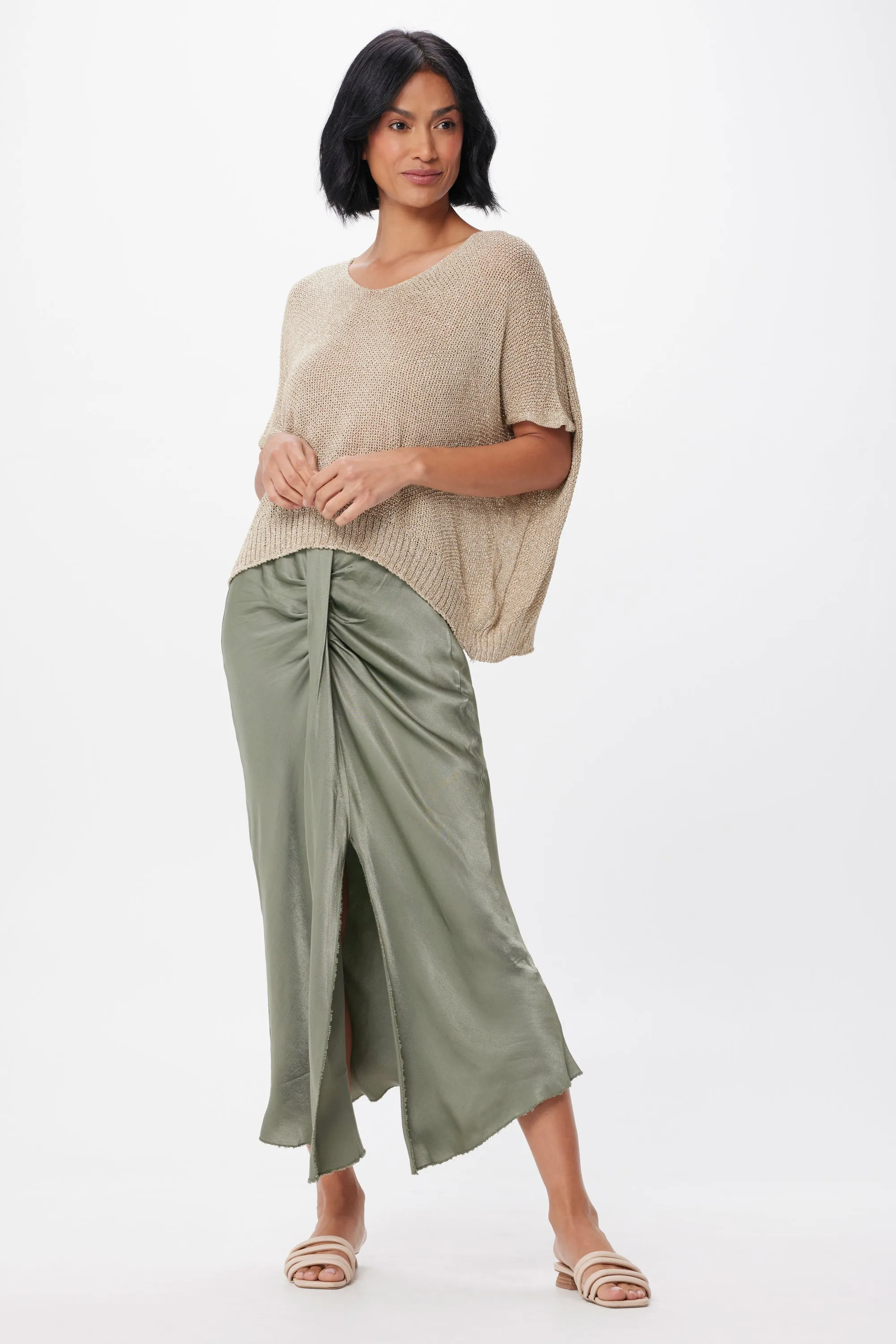 Harmony Satin Knot Front Split Skirt
