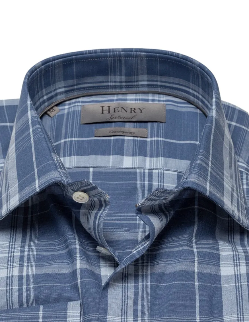 HENRY SARTORIAL Casual Check Shirt BLUE CHECK