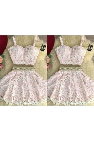 Homecoming Dresses A-Line Straps Lace Two Pices