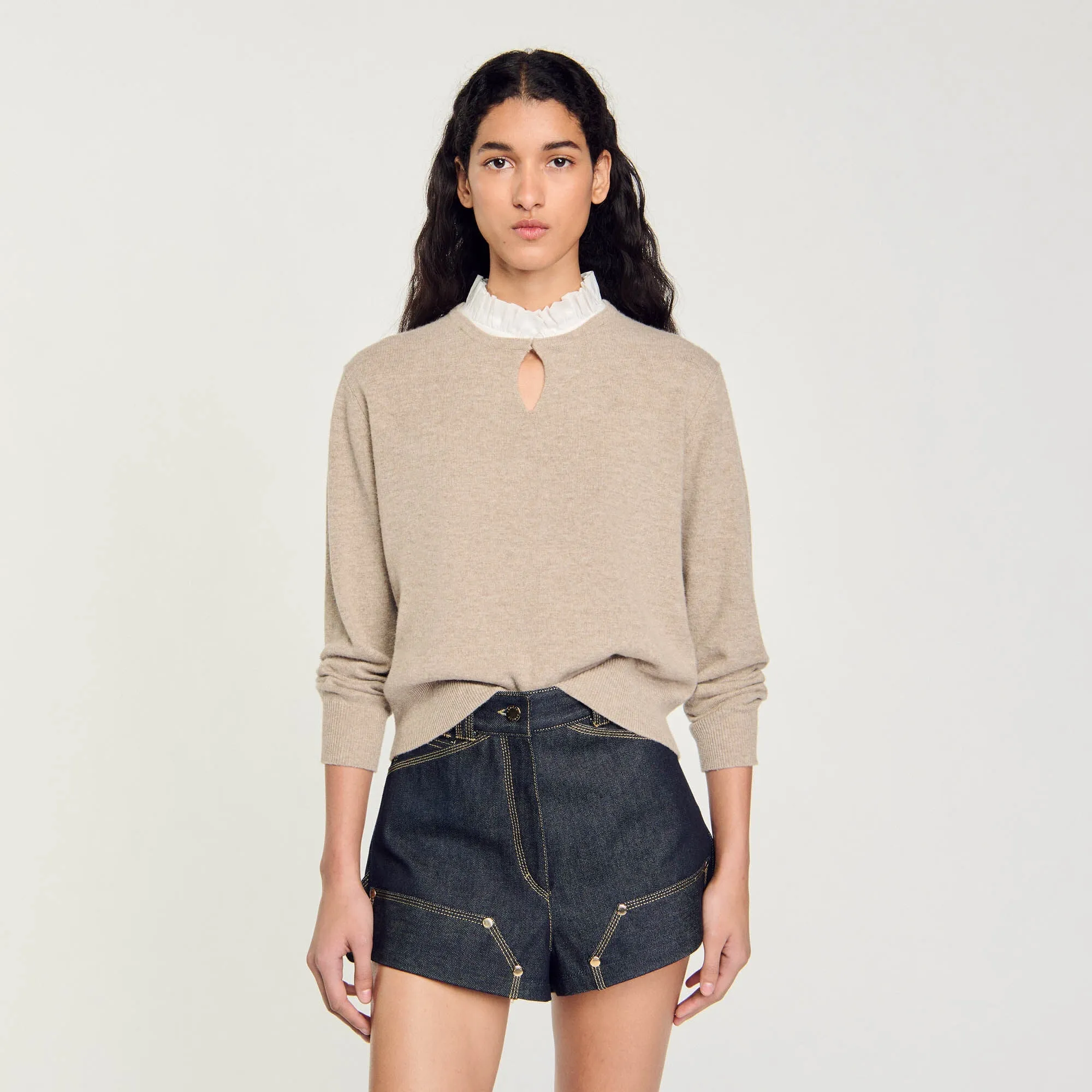 Isaure Ruffled Wool And Cashmere Jumper Beige