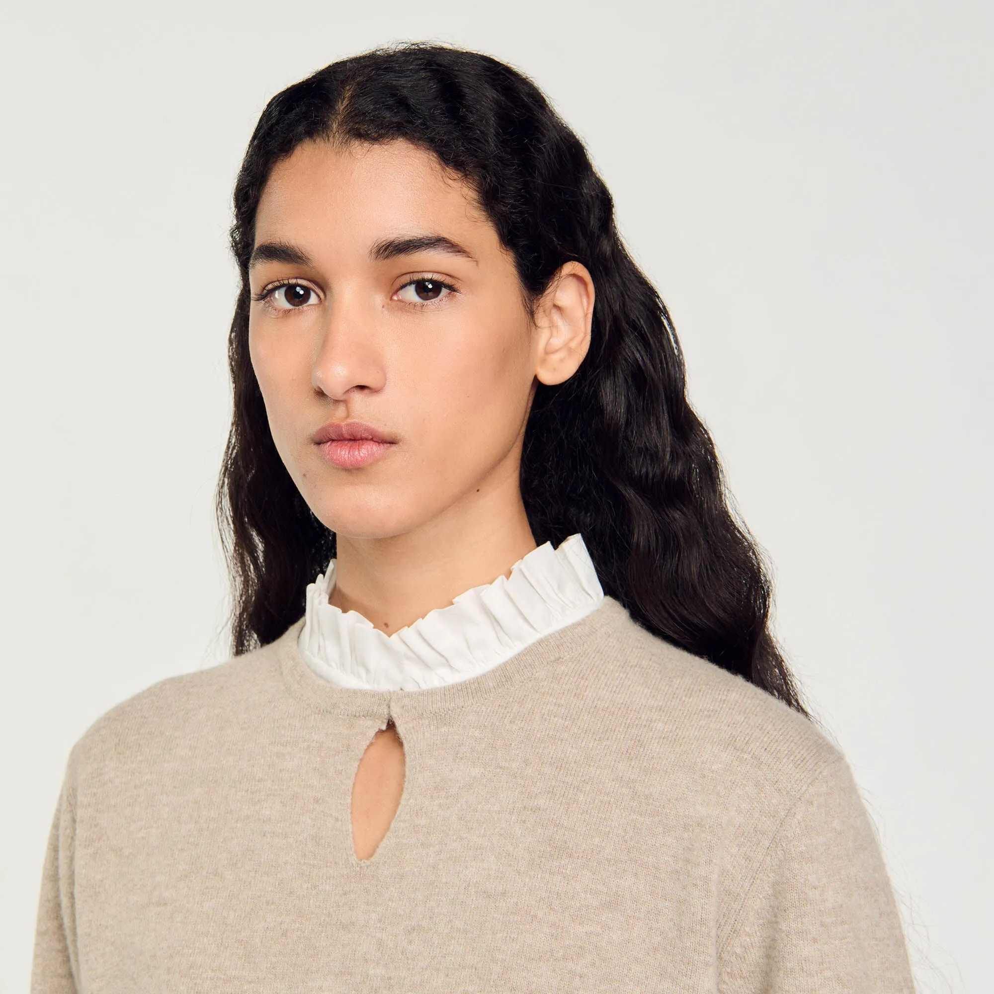 Isaure Ruffled Wool And Cashmere Jumper Beige