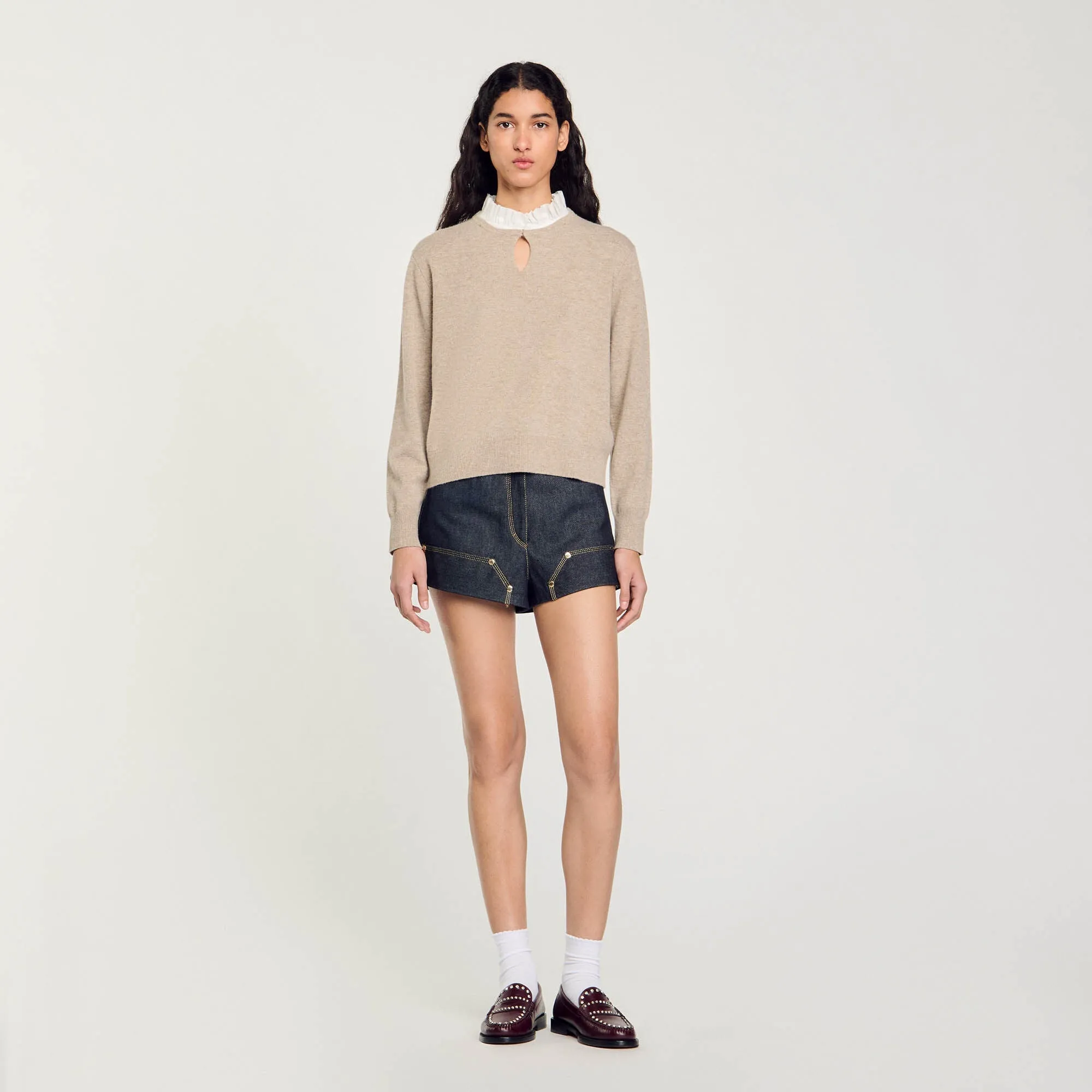 Isaure Ruffled Wool And Cashmere Jumper Beige