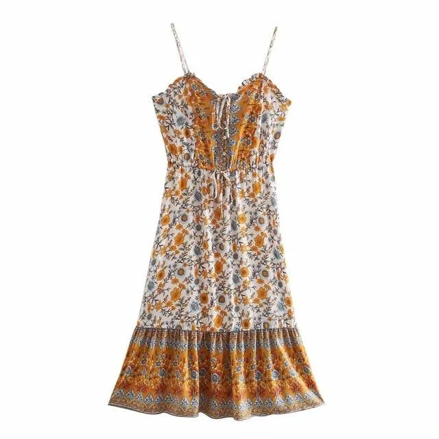 JERRY Boho Chic Floral Midi Dress