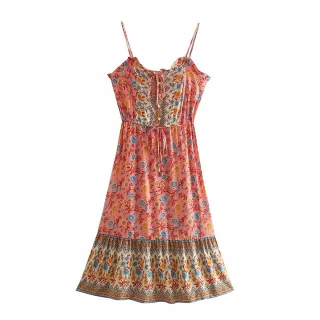 JERRY Boho Chic Floral Midi Dress