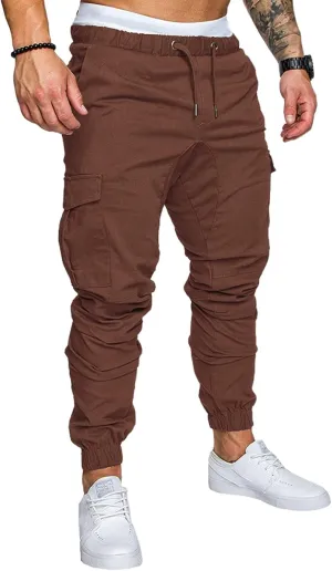 Joggers Pants for Men Elastic Waist Drawstring Cargo Pants Slim Fit Track Sweatpants Outdoor Trousers with Pockets