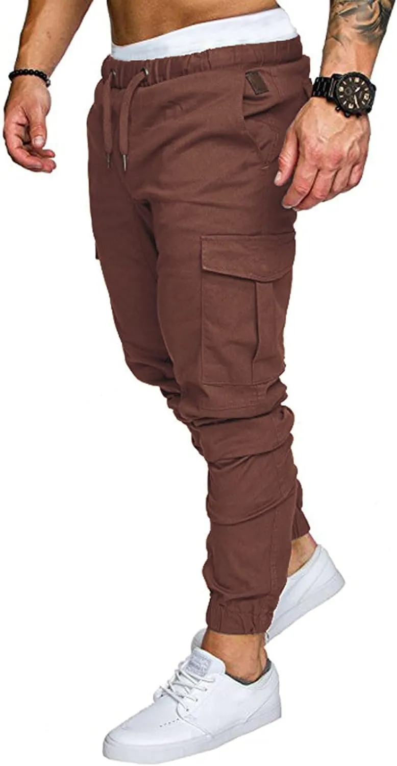 Joggers Pants for Men Elastic Waist Drawstring Cargo Pants Slim Fit Track Sweatpants Outdoor Trousers with Pockets