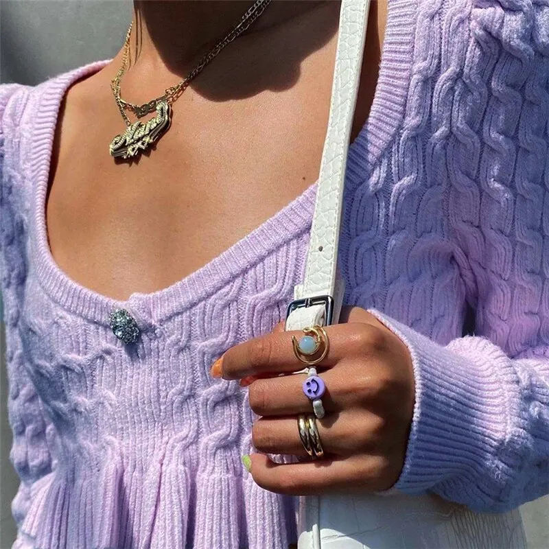 Joskaa Wsevypo Vintage Purple Ruffles Cropped Sweaters Sweet Women's Long Sleeve V Neck Twist Knit Jumpers Casual Party Warm Pullovers