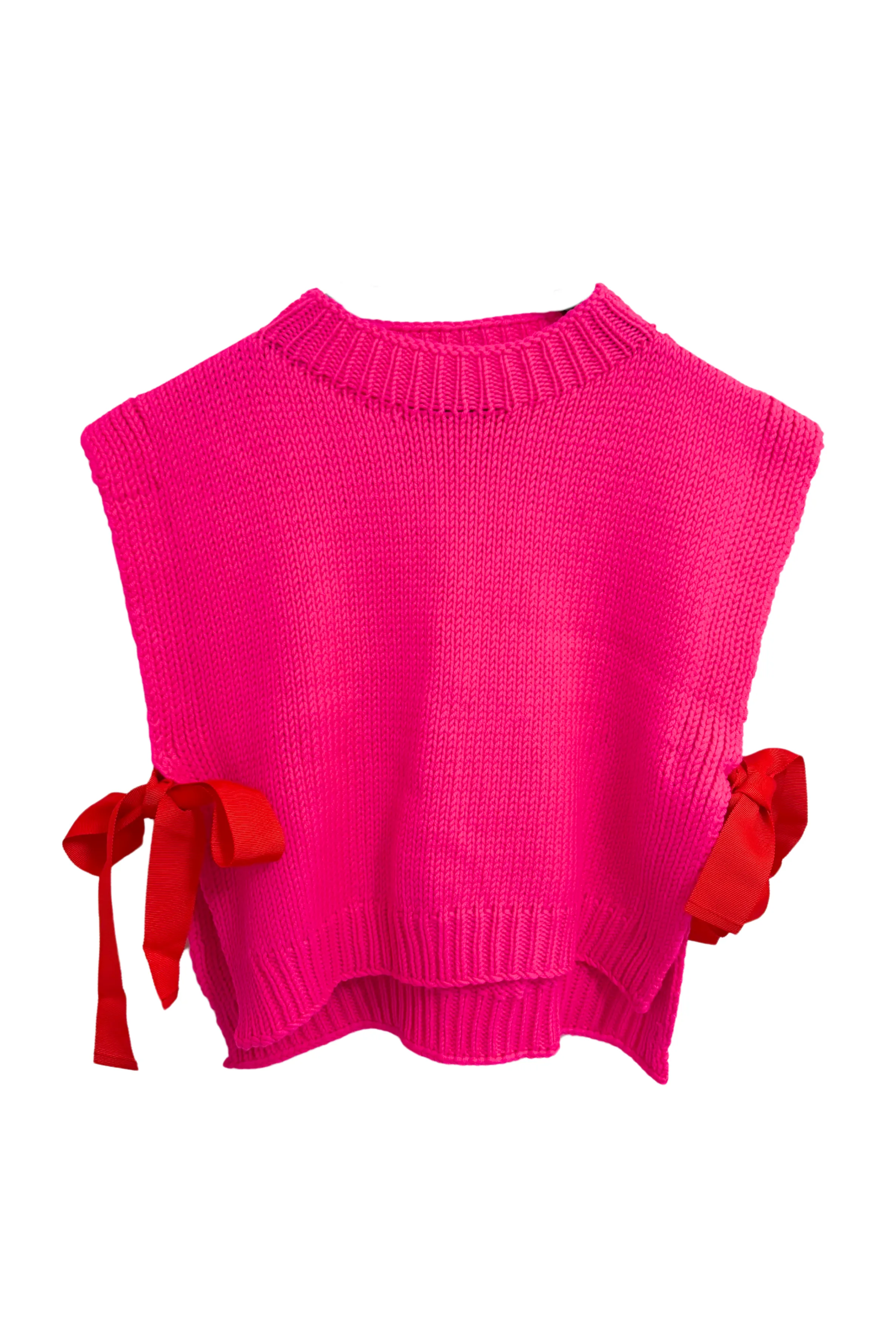Knit Vest with Ties in Fuchsia