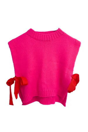 Knit Vest with Ties in Fuchsia