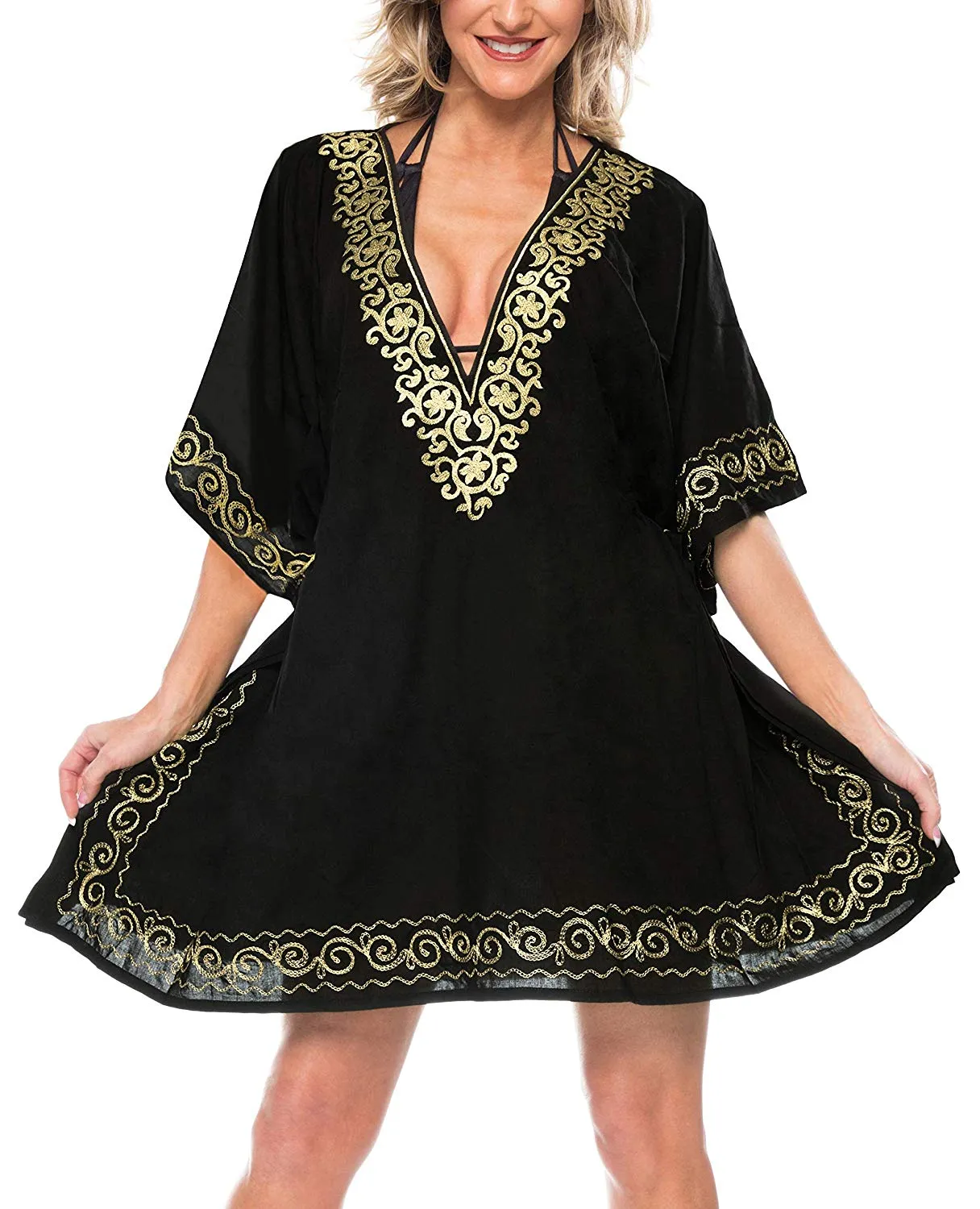 LA LEELA Swimsuit Beach wear Embroidery Bikini Cover up Women Summer Dress