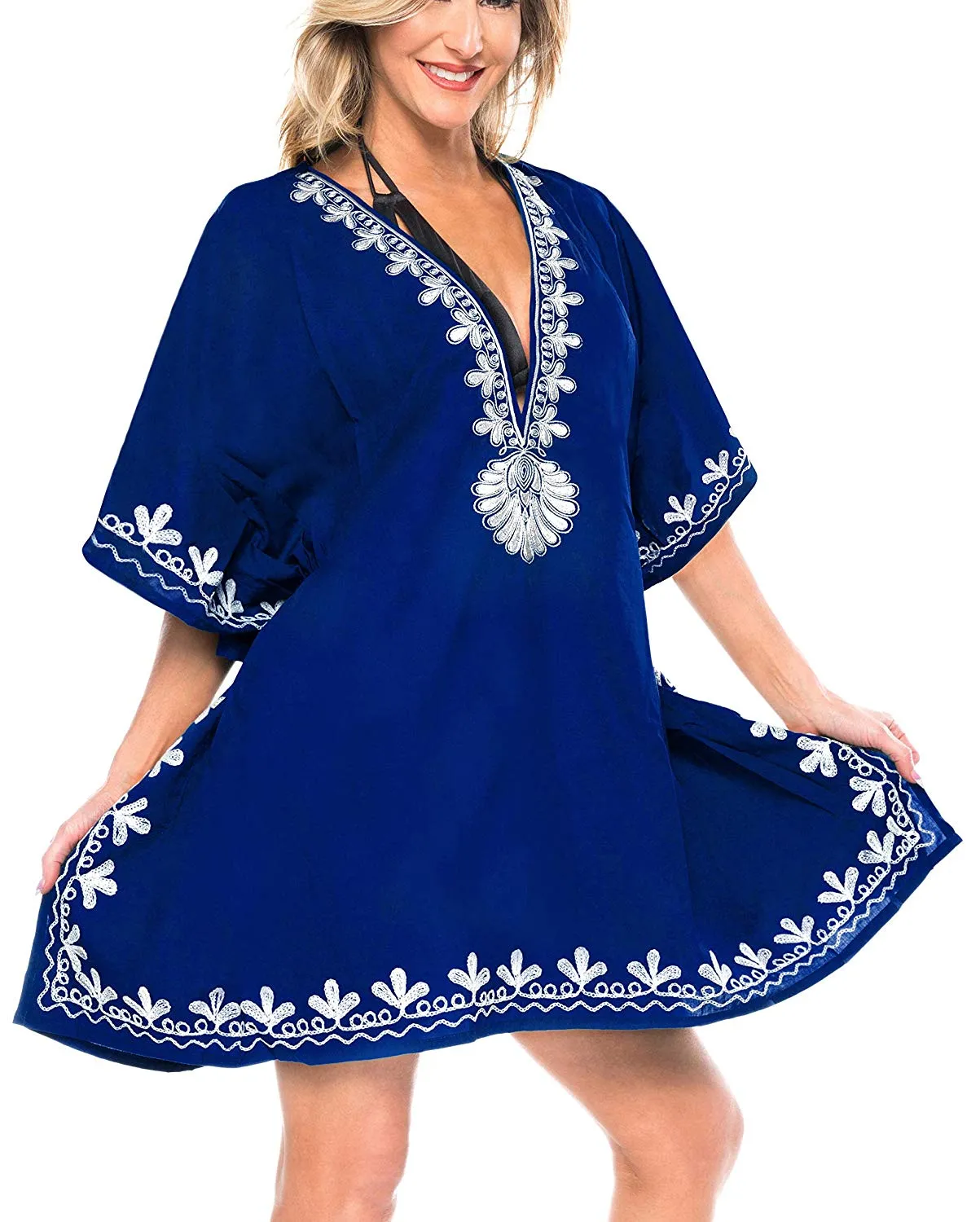 LA LEELA Swimsuit Beach wear Embroidery Bikini Cover up Women Summer Dress