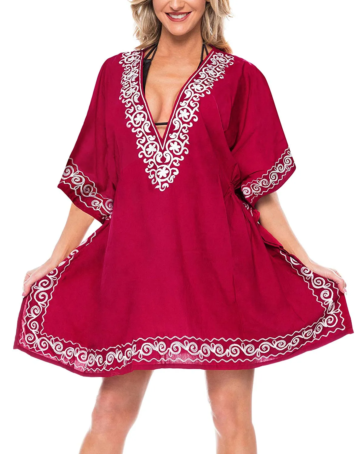 LA LEELA Swimsuit Beach wear Embroidery Bikini Cover up Women Summer Dress