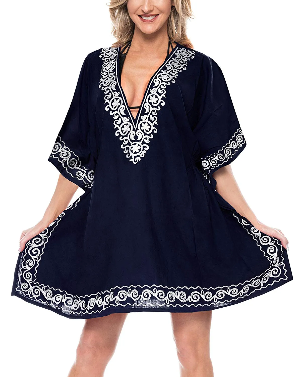 LA LEELA Swimsuit Beach wear Embroidery Bikini Cover up Women Summer Dress