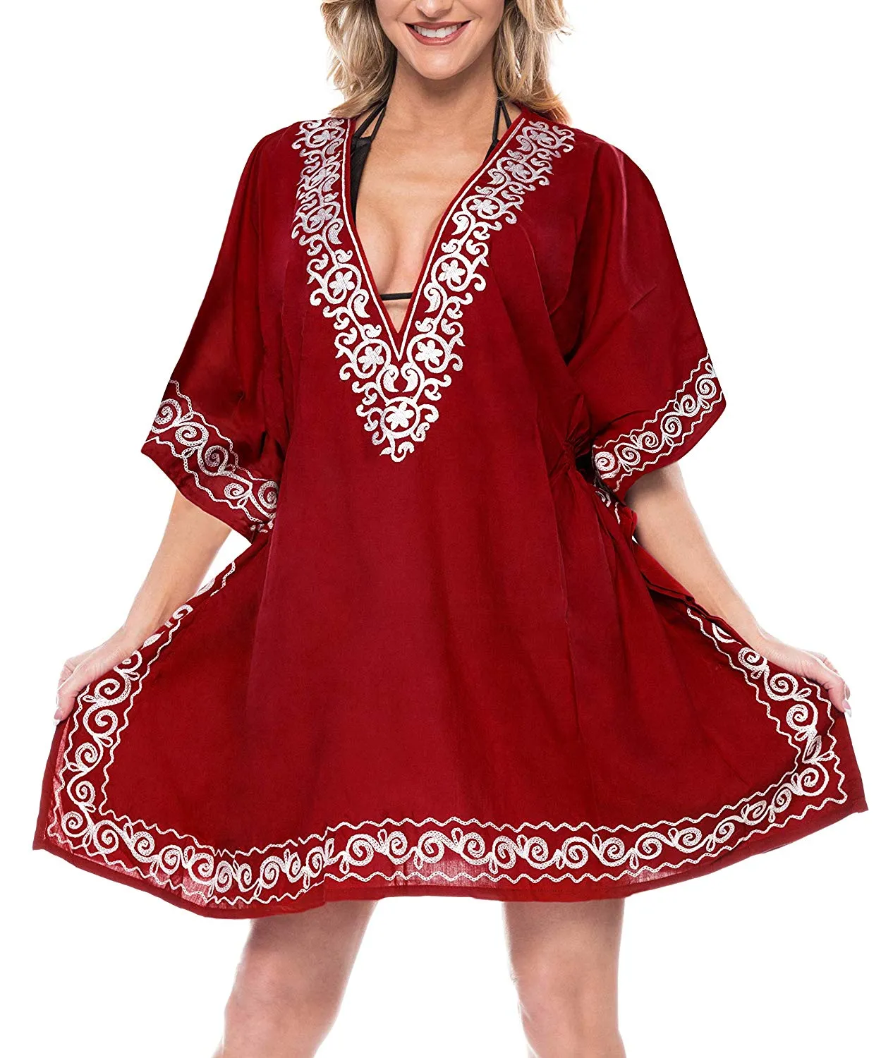 LA LEELA Swimsuit Beach wear Embroidery Bikini Cover up Women Summer Dress