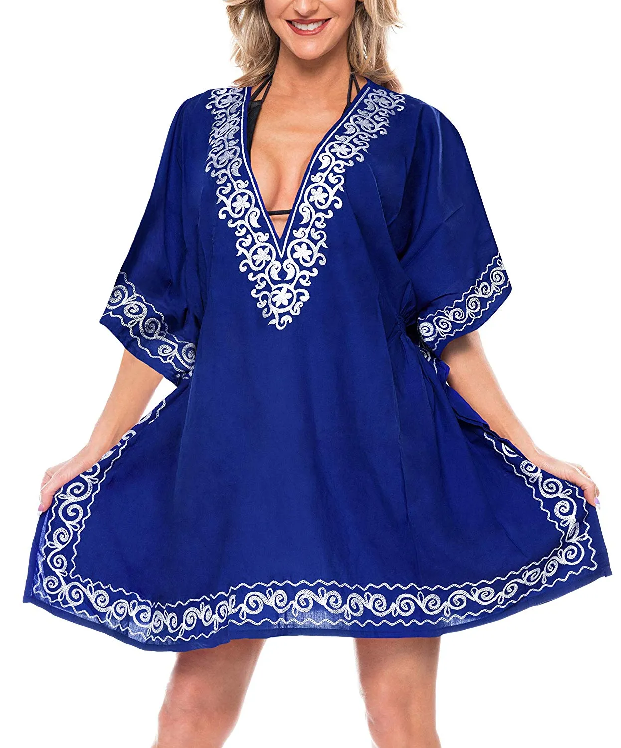 LA LEELA Swimsuit Beach wear Embroidery Bikini Cover up Women Summer Dress