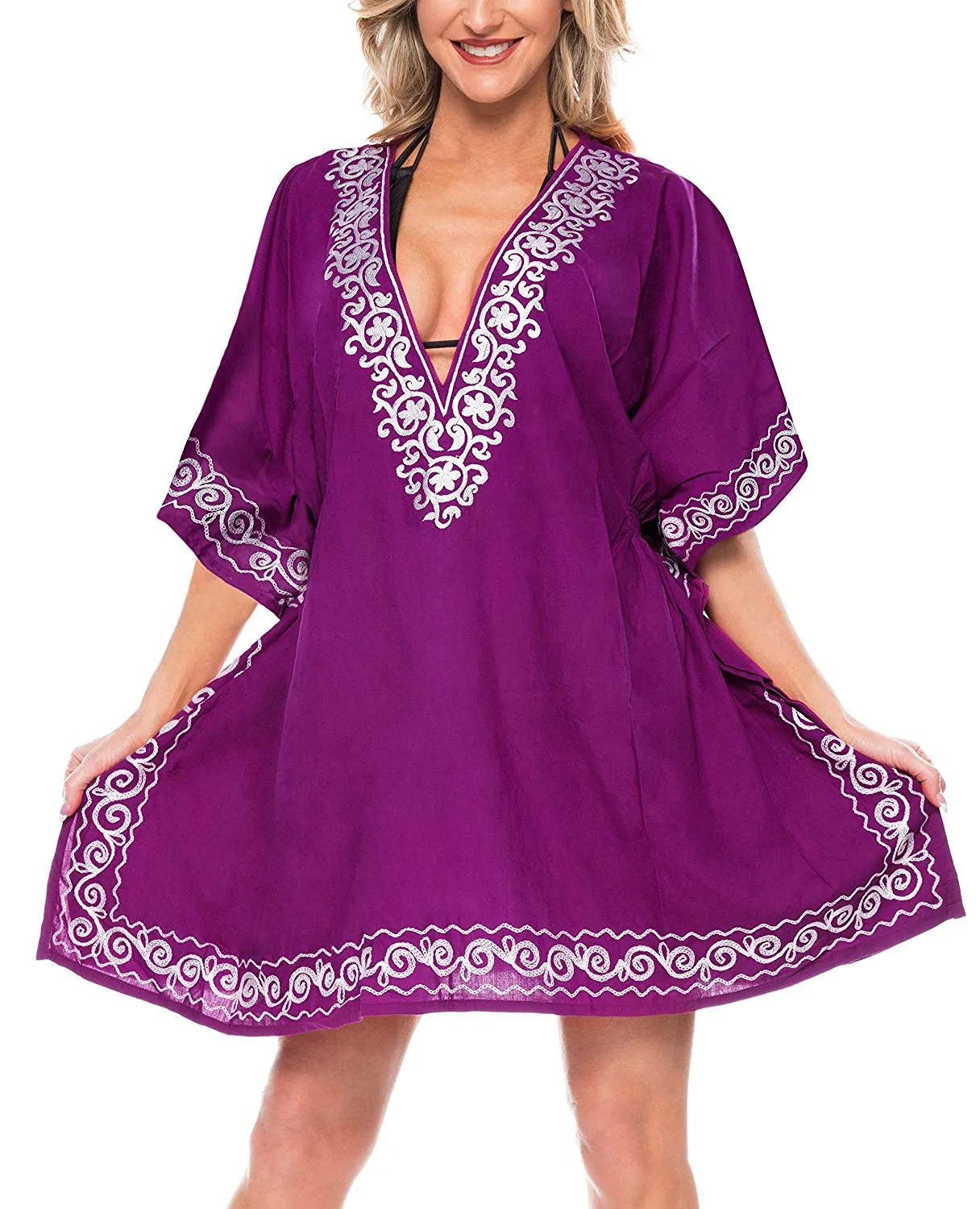 LA LEELA Swimsuit Beach wear Embroidery Bikini Cover up Women Summer Dress