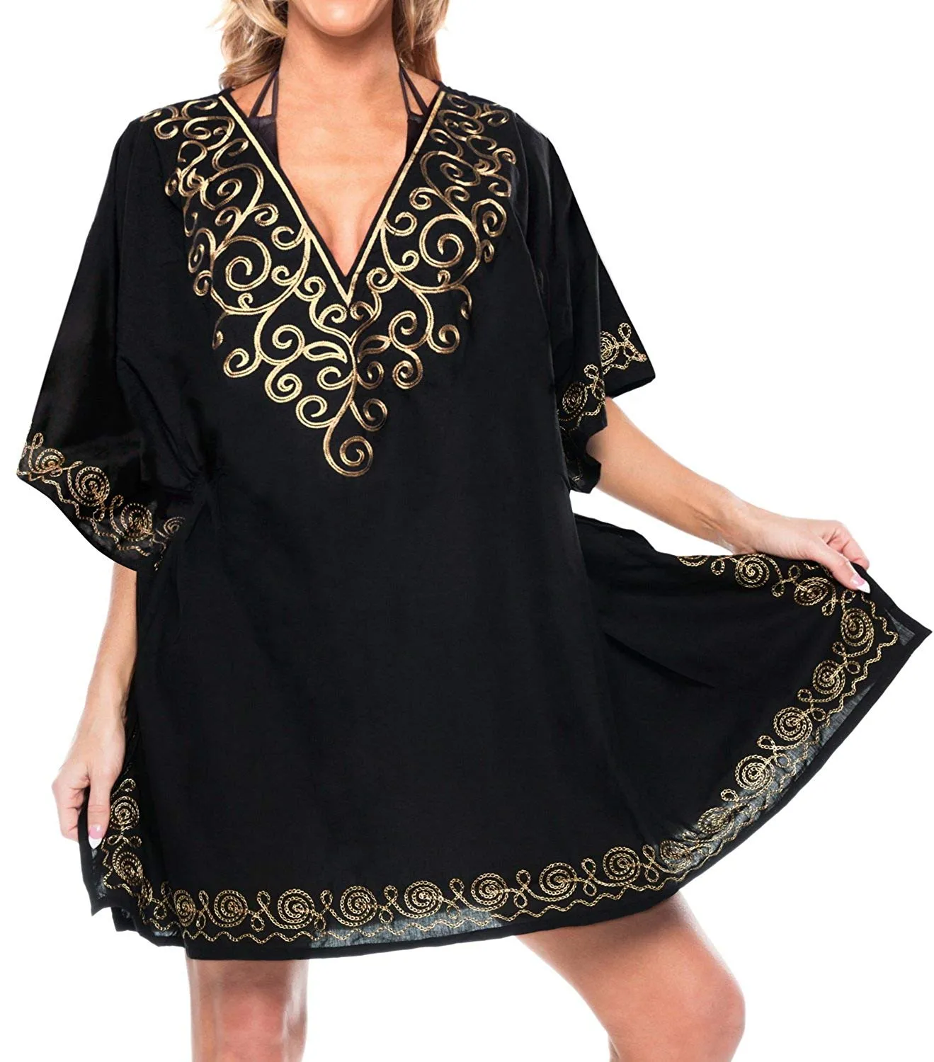 LA LEELA Swimsuit Beach wear Embroidery Bikini Cover up Women Summer Dress