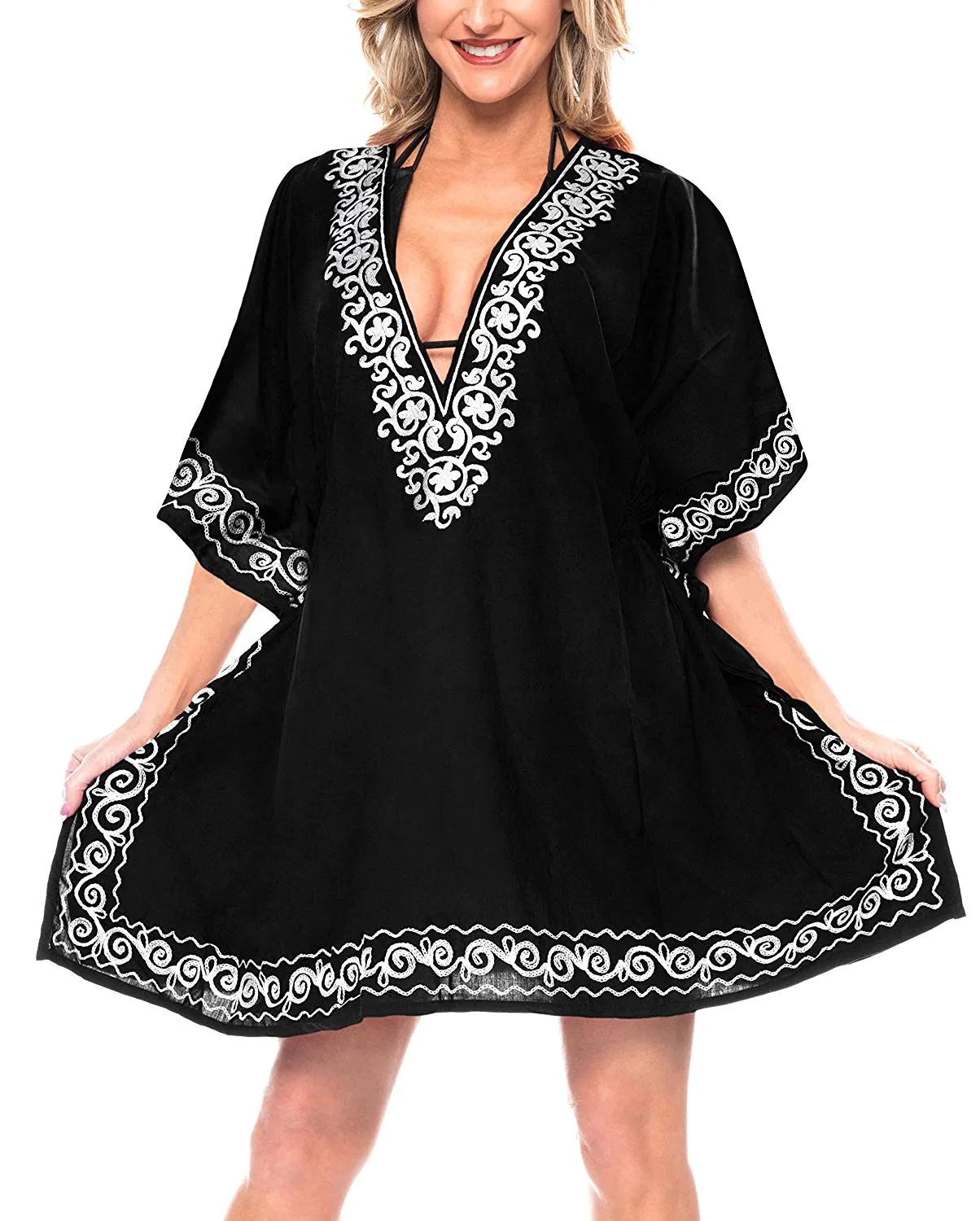LA LEELA Swimsuit Beach wear Embroidery Bikini Cover up Women Summer Dress
