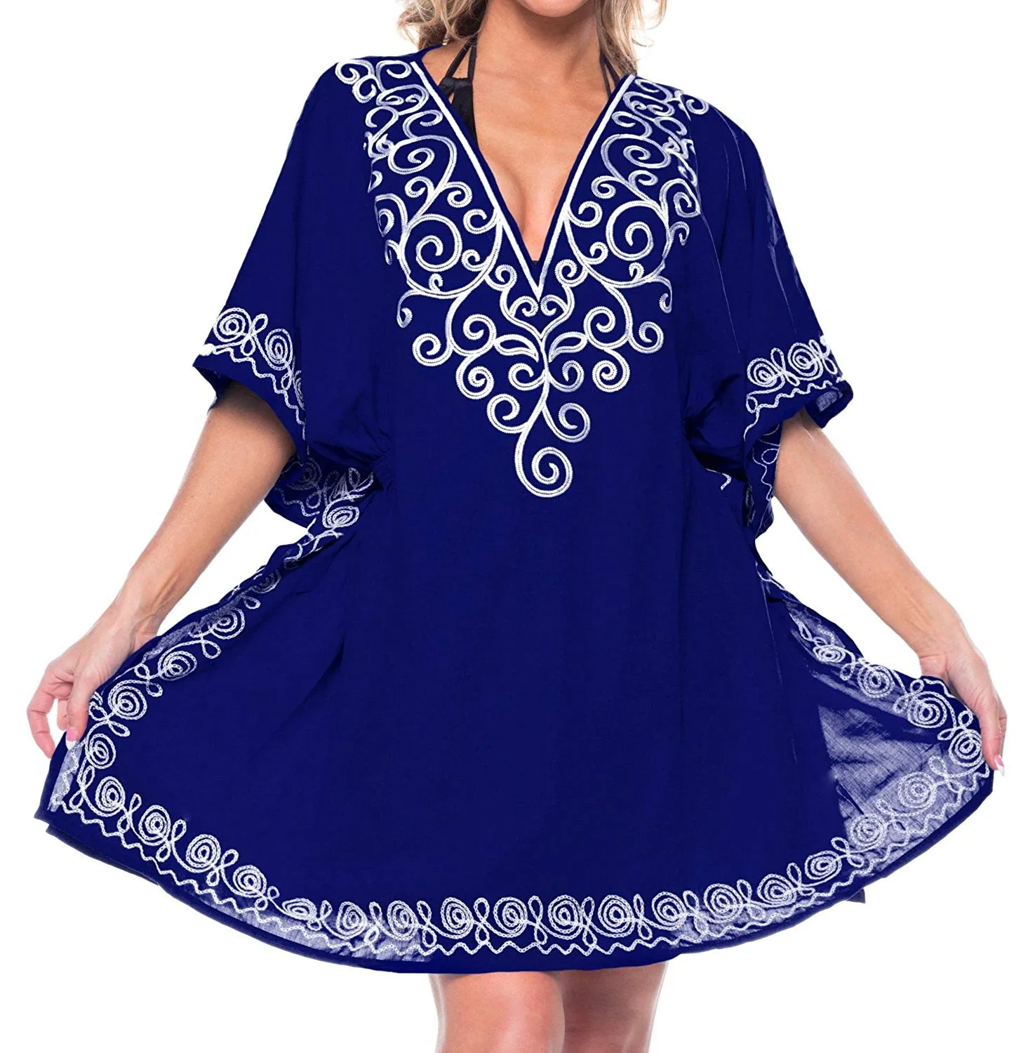 LA LEELA Swimsuit Beach wear Embroidery Bikini Cover up Women Summer Dress