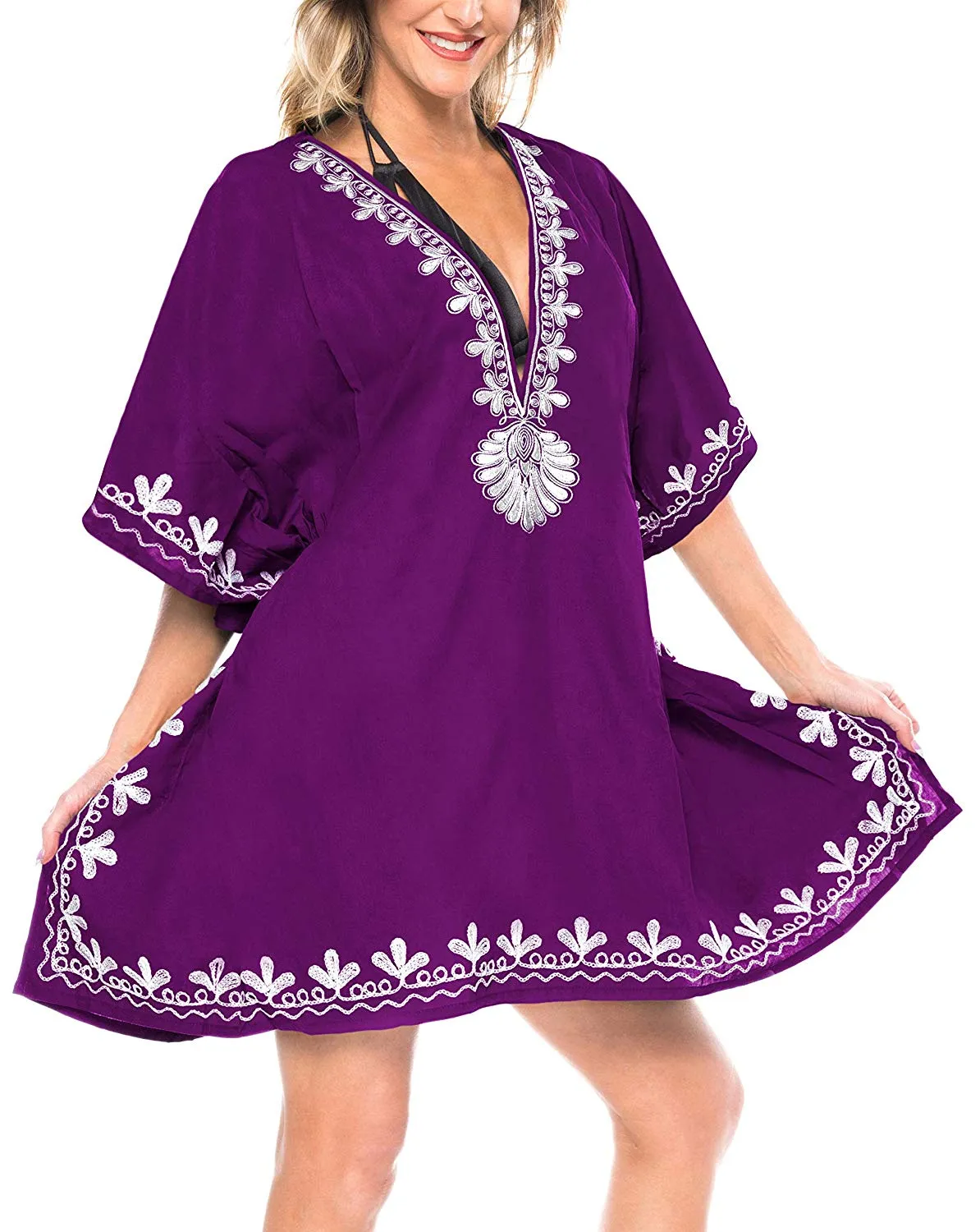 LA LEELA Swimsuit Beach wear Embroidery Bikini Cover up Women Summer Dress