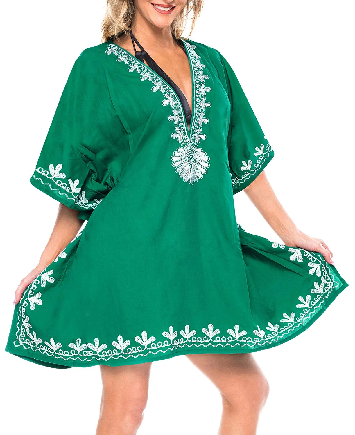 LA LEELA Swimsuit Beach wear Embroidery Bikini Cover up Women Summer Dress