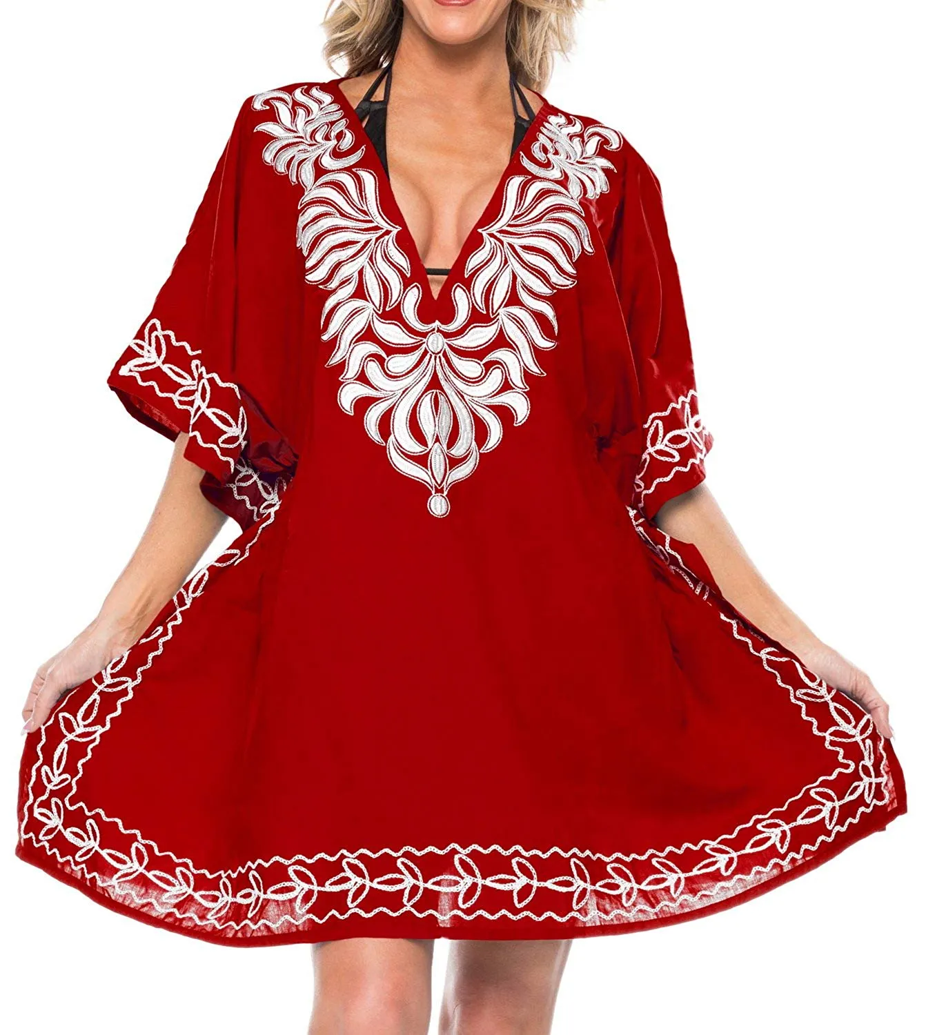LA LEELA Women's Rayon Beach Cover up Swimsuit Kimono Cardigan with Bohemian Floral Print