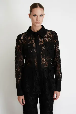 Lace Shirt with Pockets in Black