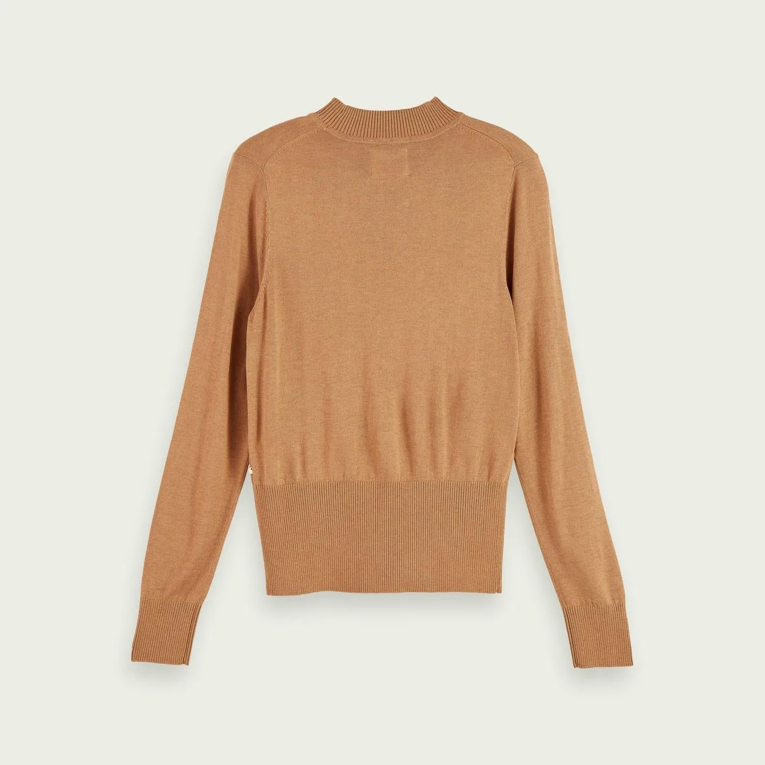 Lightweight Knit Mock Neck Sweater (Caramel Melange)