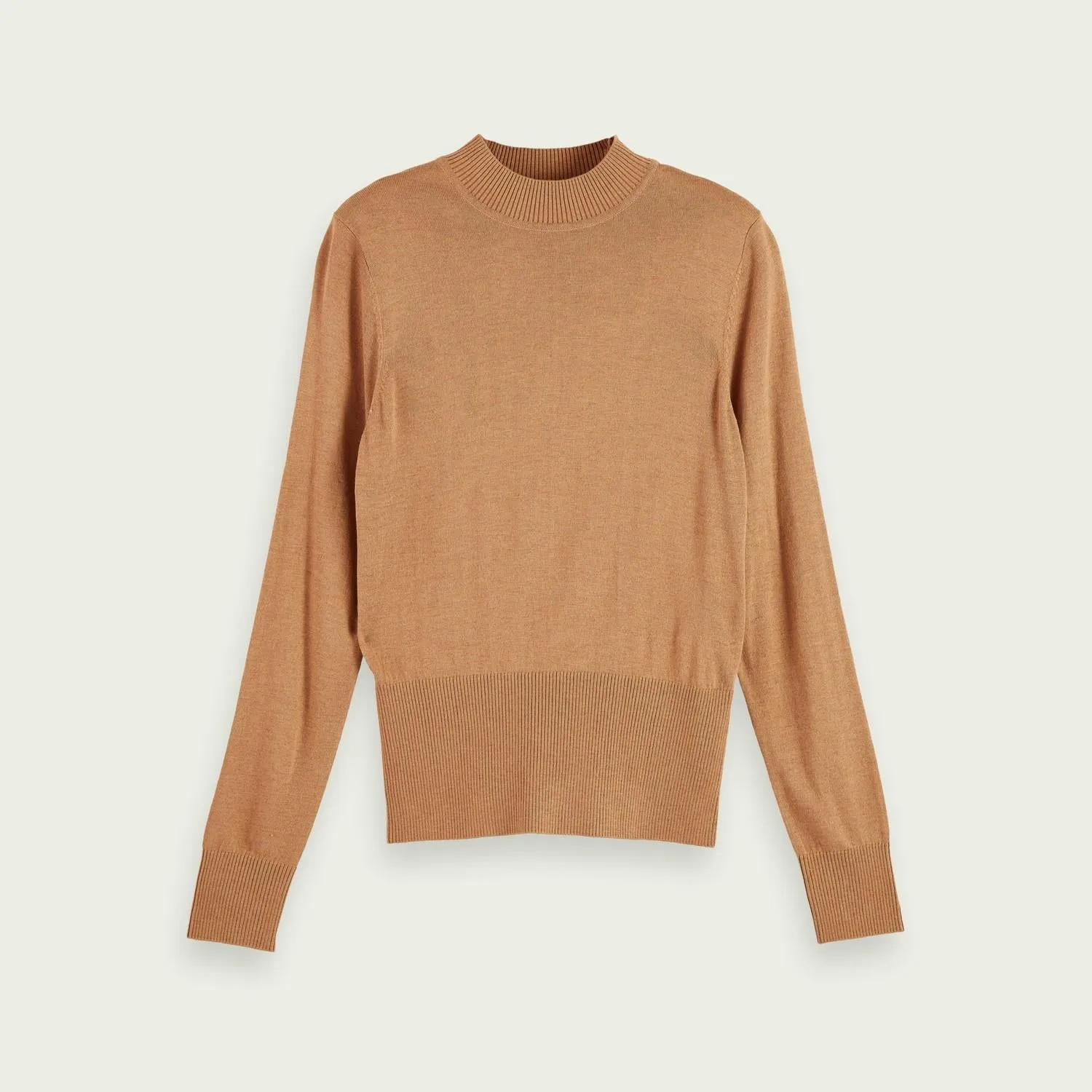 Lightweight Knit Mock Neck Sweater (Caramel Melange)