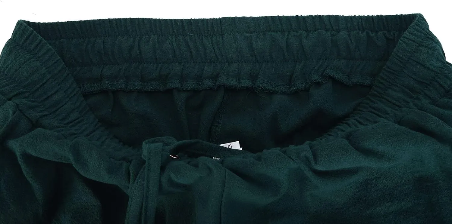 Linen Blend Pants for Women Plus Size Straight Leg Lounge Pants Elastic Waist Trousers Drawstring Vacation Pants