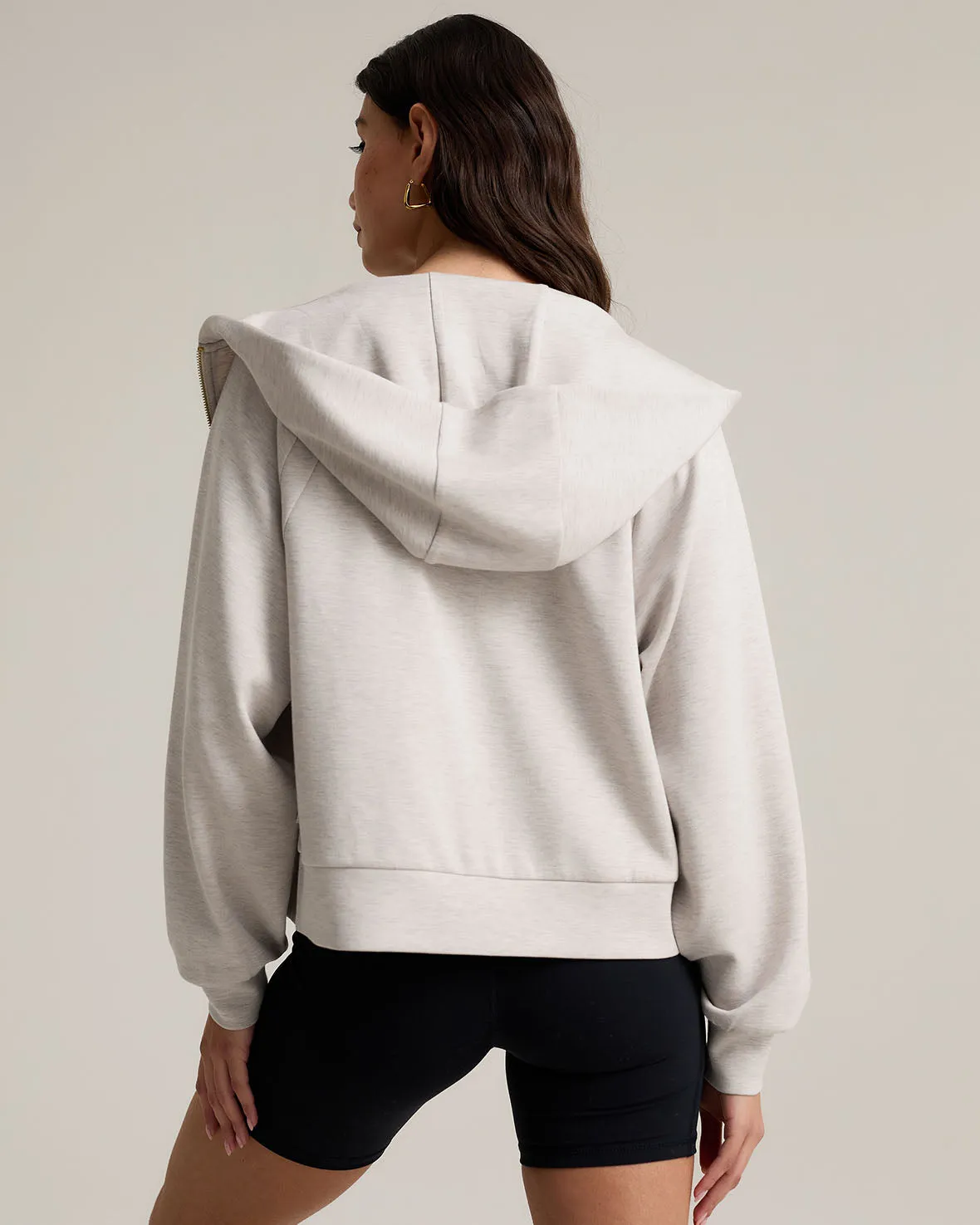 LuxeComfort Scuba Zip Hoodie - Beige Marl