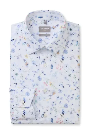 Luxor Comfort Fit Floral Print Shirt - White/Blue