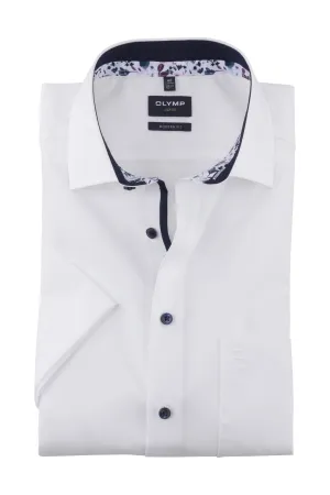 Luxor Modern Fit Short Sleeve Shirt with Trim - White