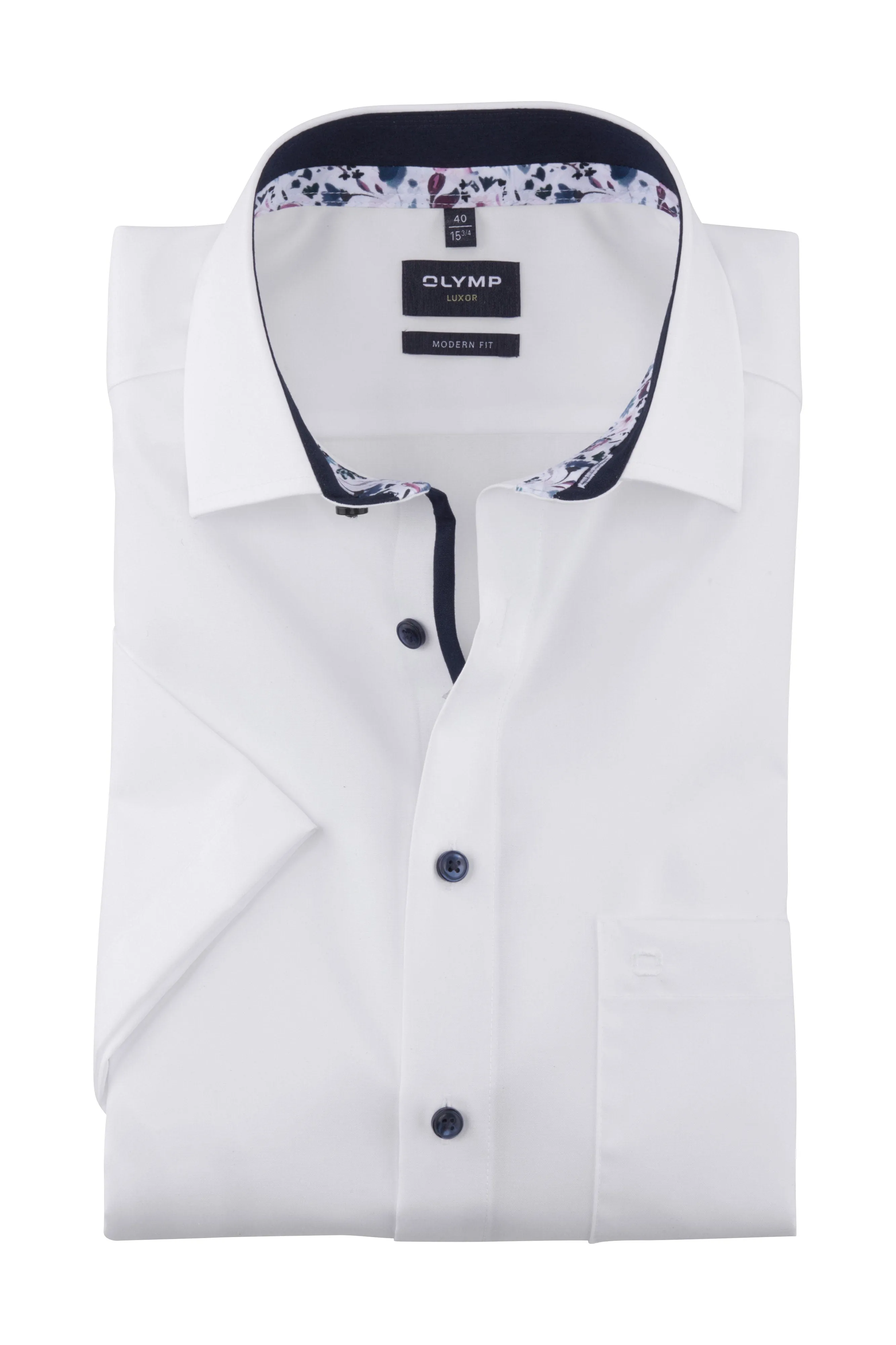 Luxor Modern Fit Short Sleeve Shirt with Trim - White
