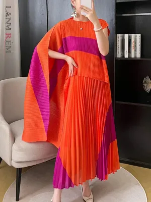 LVSANW LANMREM 2 Pieces Pleated Set Women Irregular Print Color Block Shirt With Long Skirts Female Fashion Clothing 2025 New 2DA3805