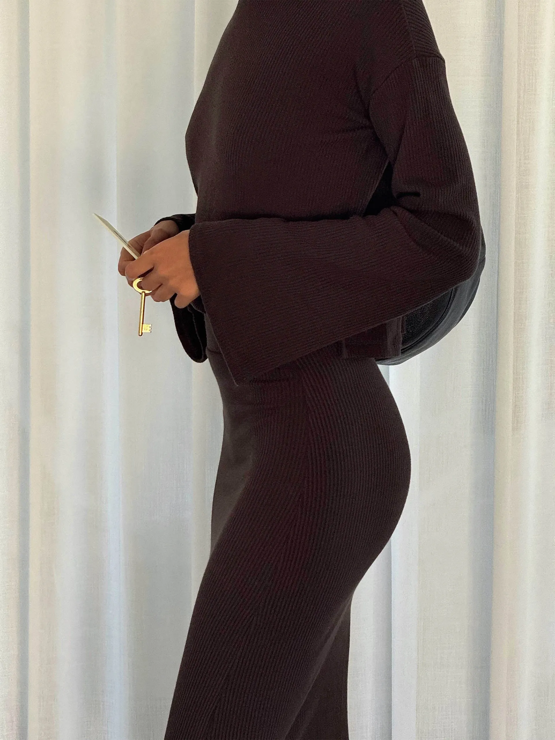 Maxi skirt in stretch tencel rib knit