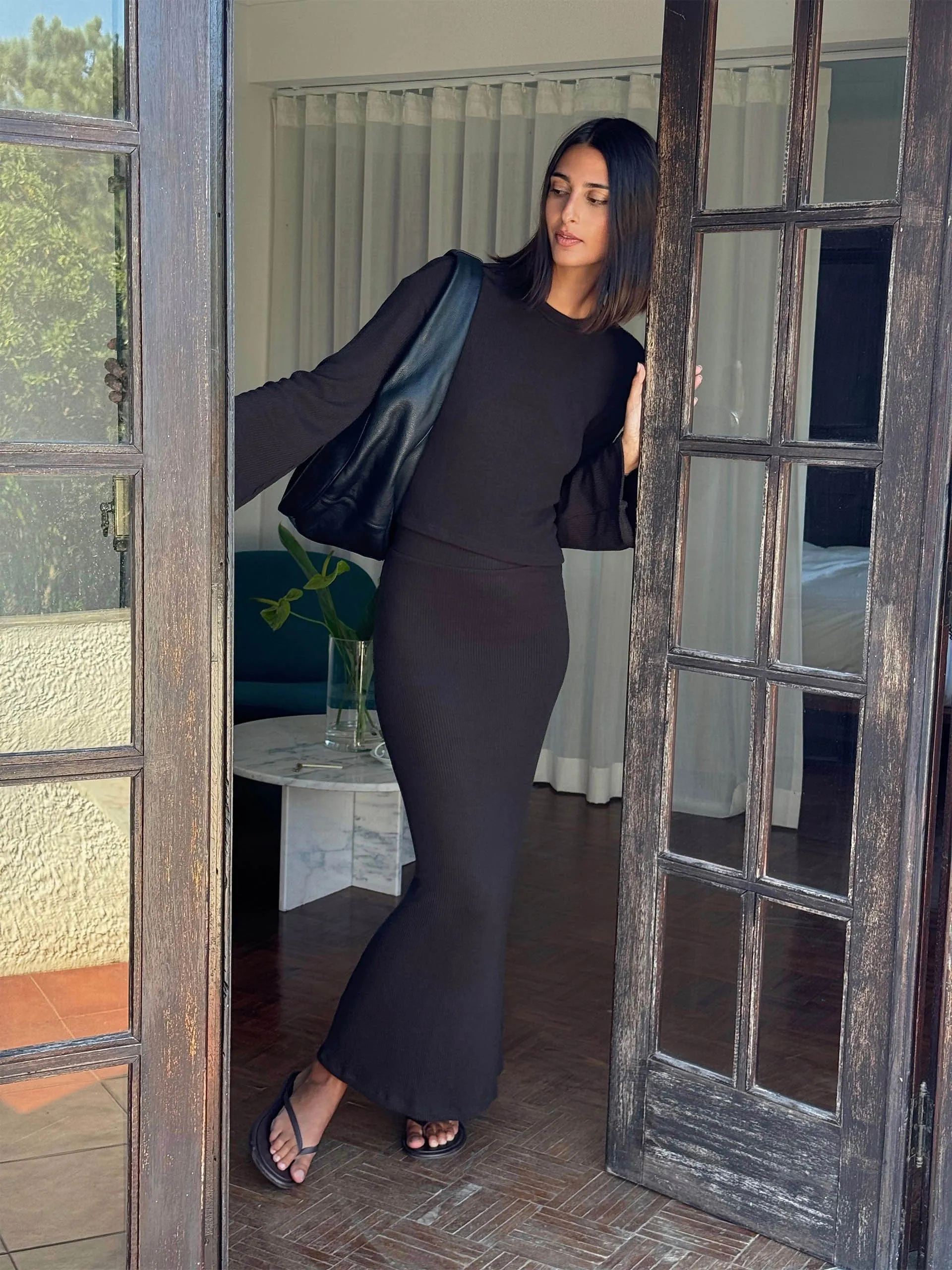 Maxi skirt in stretch tencel rib knit