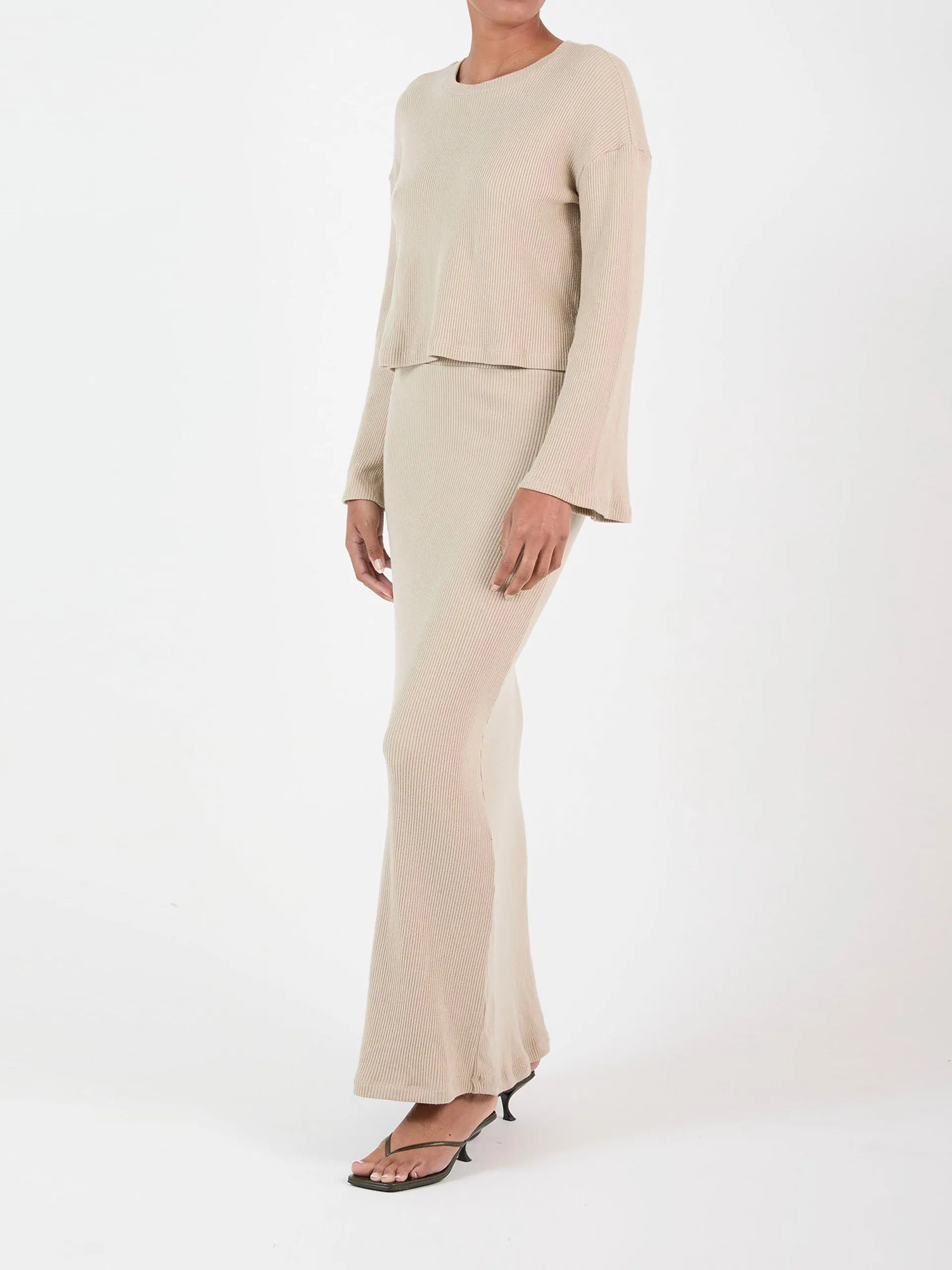 Maxi skirt in stretch tencel rib knit