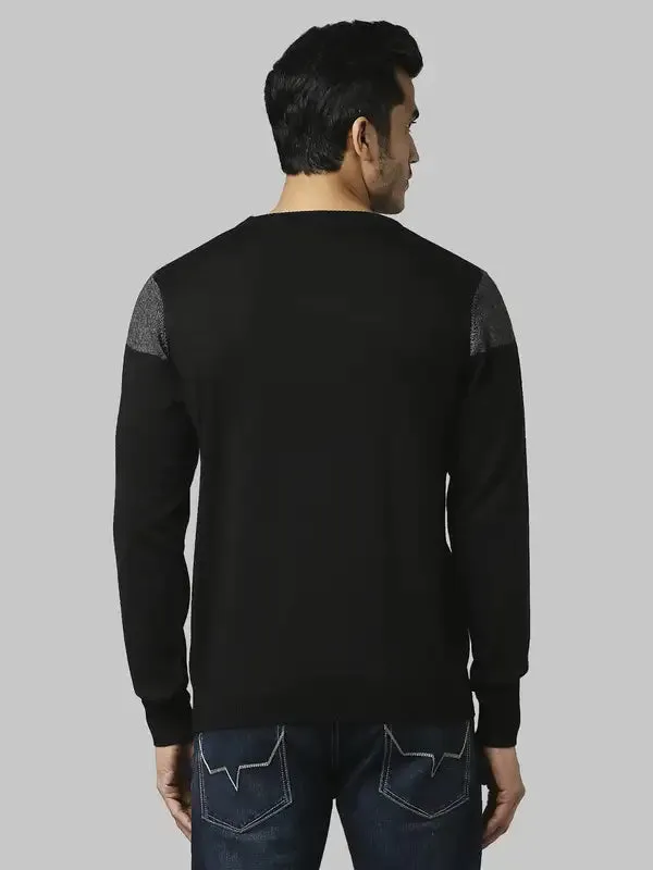 Men Grey Jacquard Acrylic Wool Blend Round Collar Sweaters