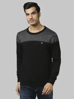 Men Grey Jacquard Acrylic Wool Blend Round Collar Sweaters