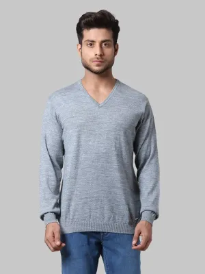Men Grey Regular Fit Solid Wool Blend Full Sleeve V Neck Collar Sweaters