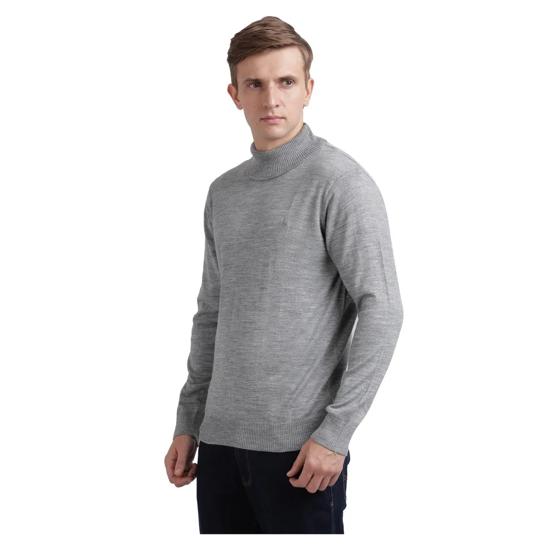 Men Grey Solid Acrylic Blend Full Sleeve Sweaters