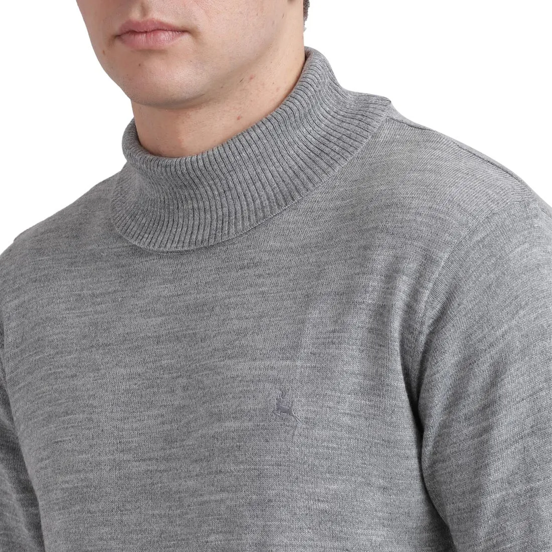 Men Grey Solid Acrylic Blend Full Sleeve Sweaters