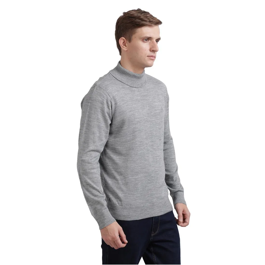 Men Grey Solid Acrylic Blend Full Sleeve Sweaters