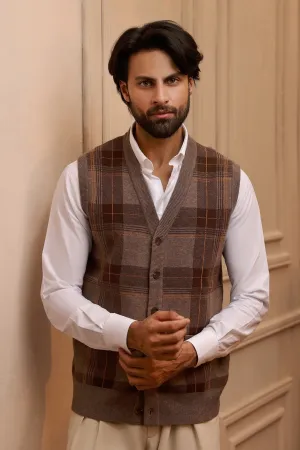 Men Sleeveless Light Brown Cardigan