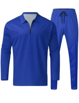 Men's 2pcs Sports Wear, Polo Long-Sleeved Shirt